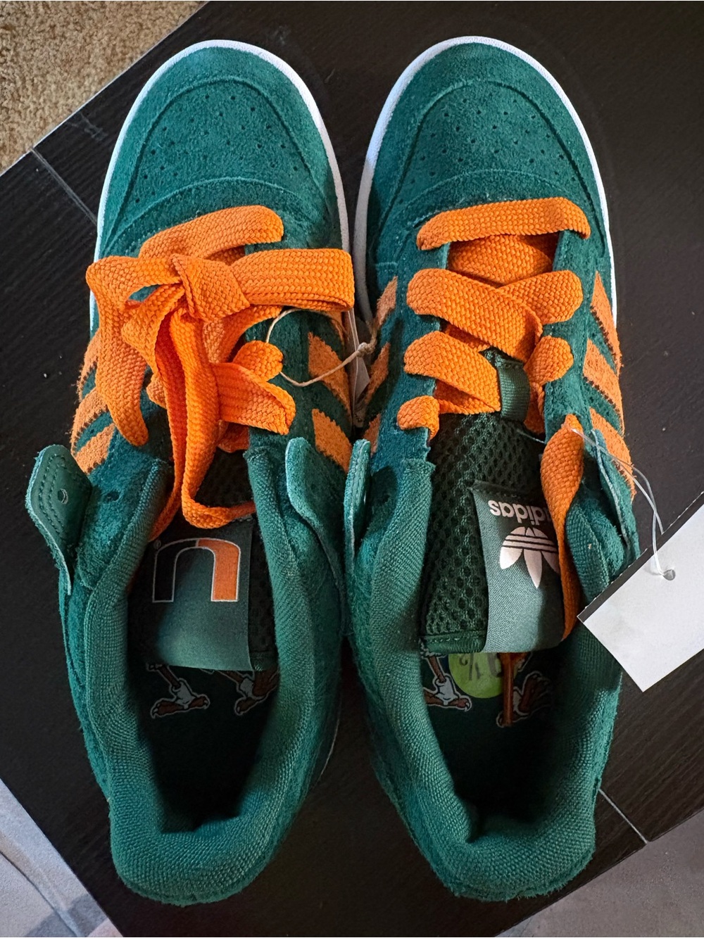 adidas Green Suede Athletic Sneakers with Orange Stripes Miami university coll